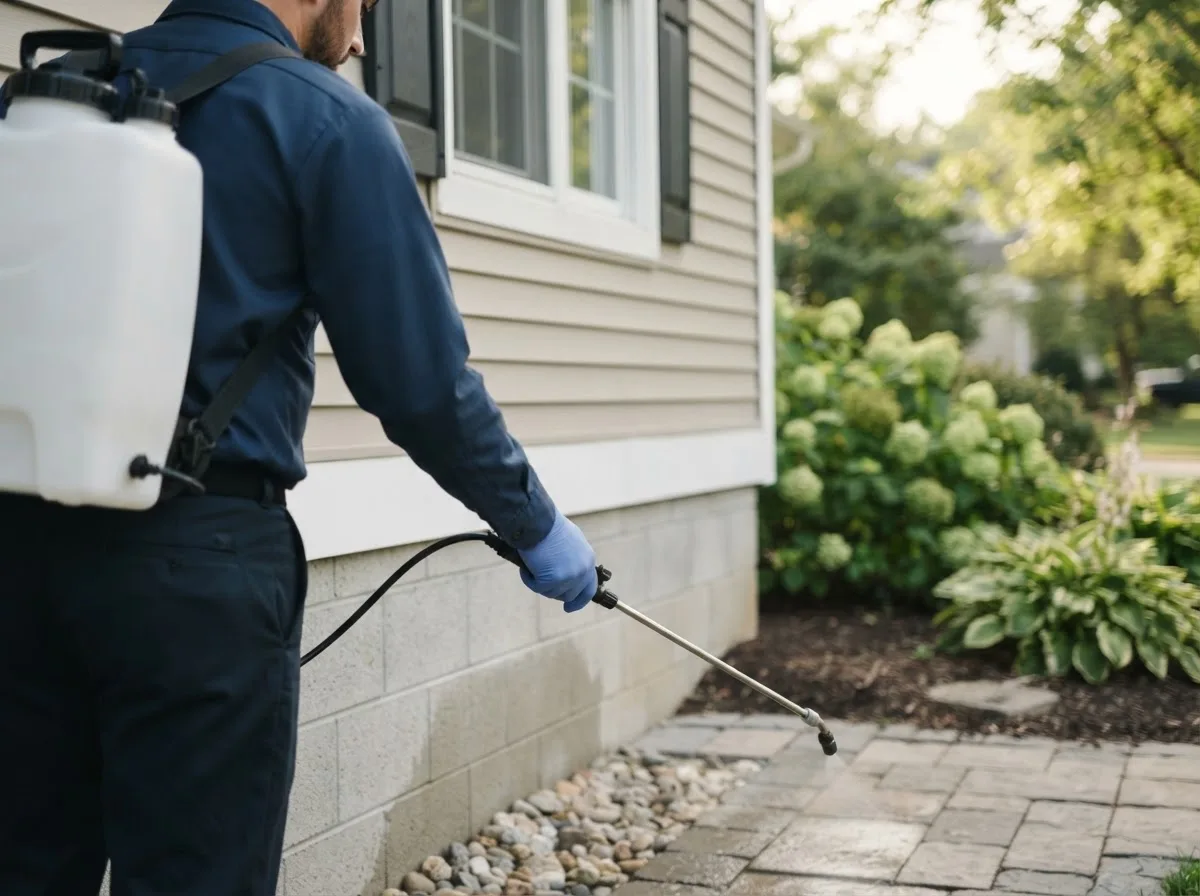Pest control technician inspecting a home in Readsboro, VT